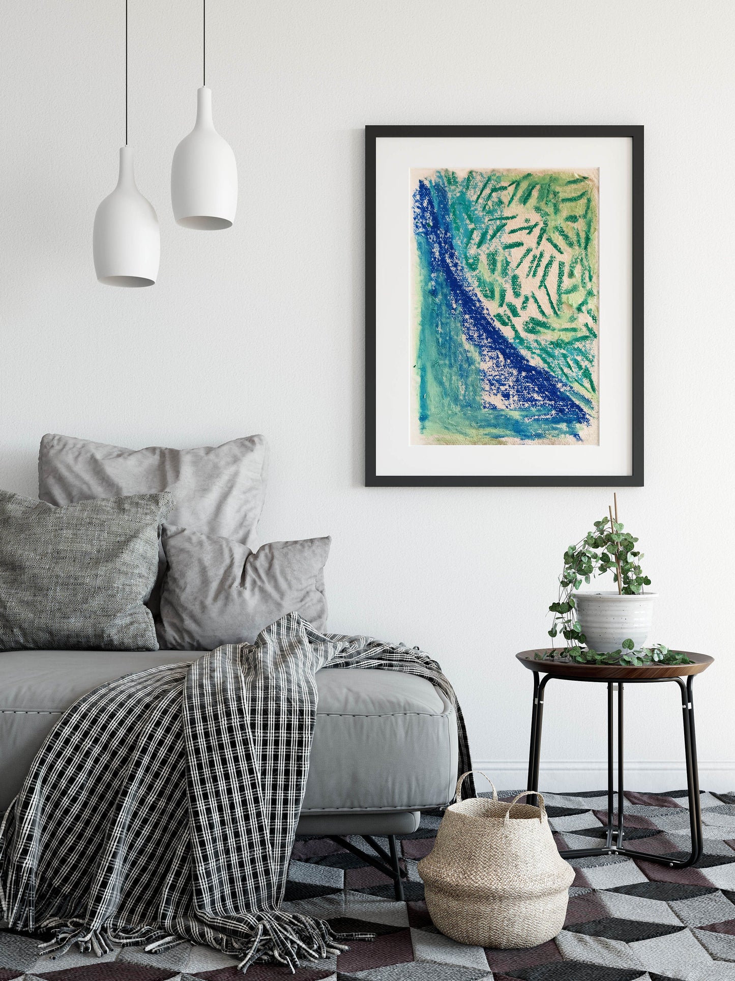 Geometric Contemporary Blue and Green Abstract Art Print