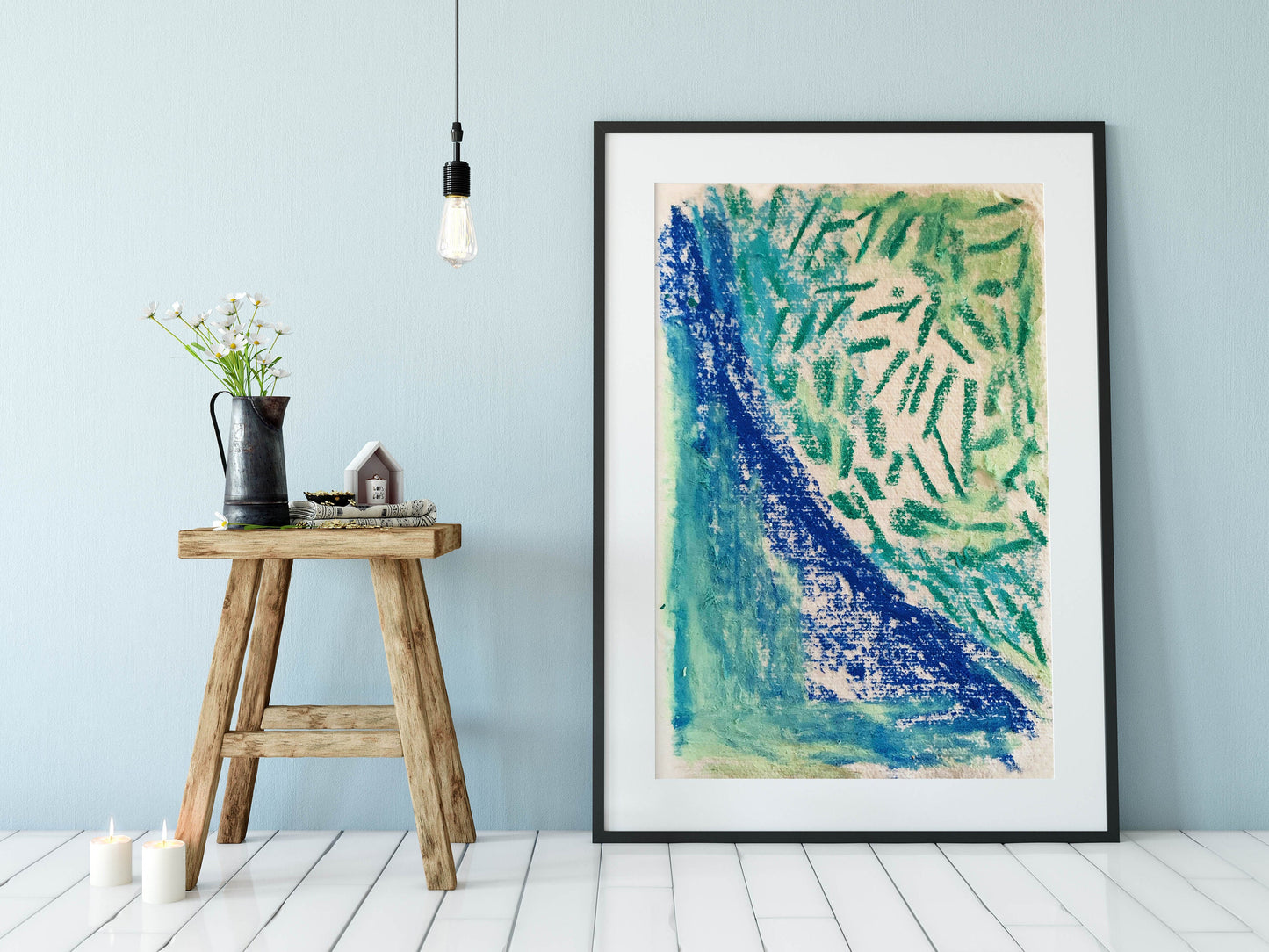 Geometric Contemporary Blue and Green Abstract Art Print