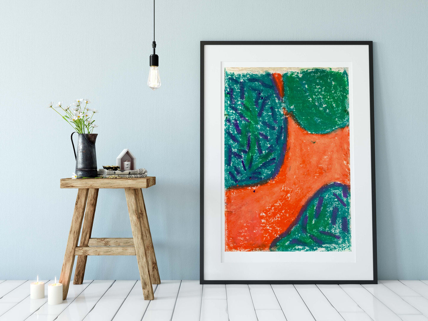 Geometric Contemporary Orange and Green Abstract Art Print