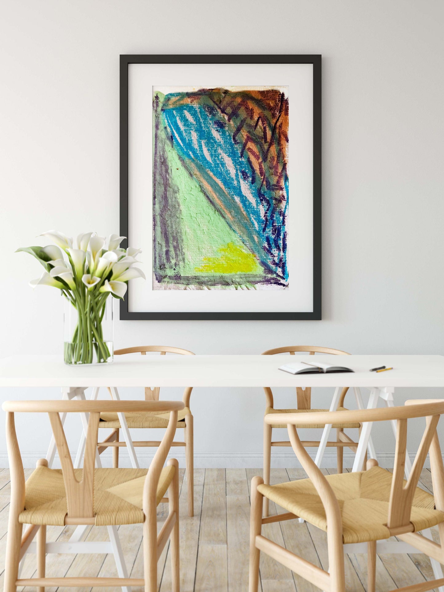 Contemporary Yellow and Blue Abstract Art Print