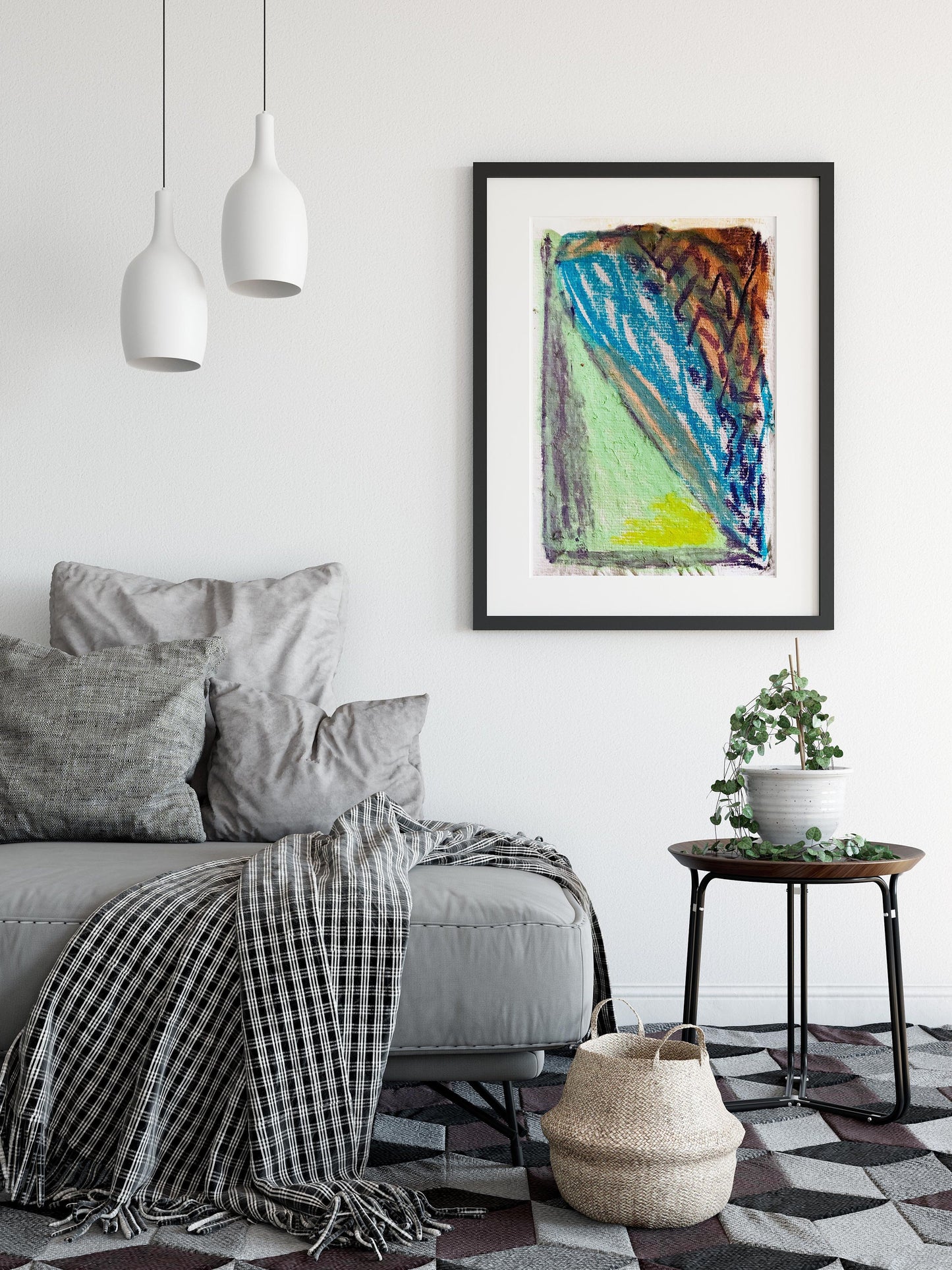 Contemporary Yellow and Blue Abstract Art Print