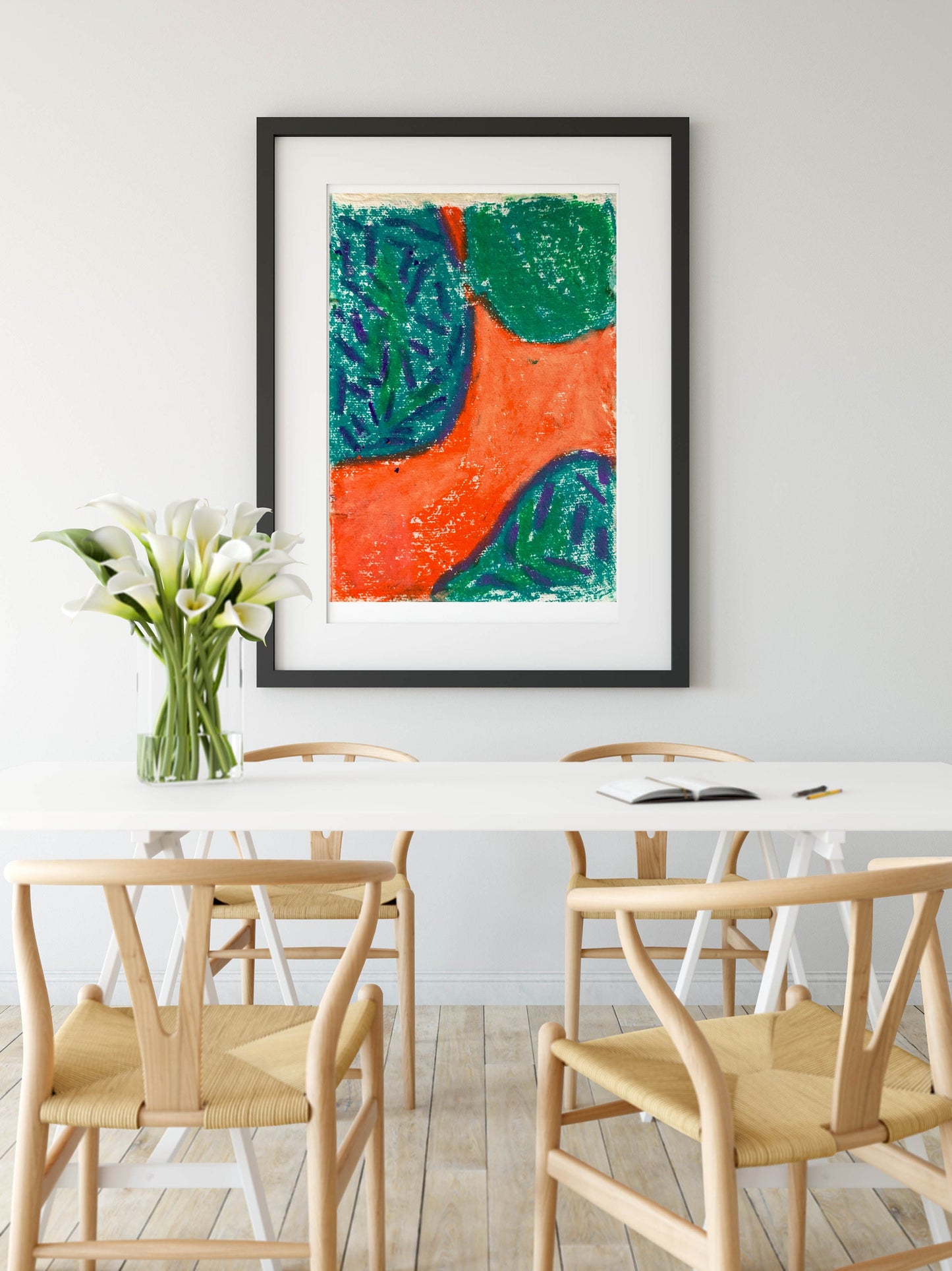 Geometric Contemporary Orange and Green Abstract Art Print